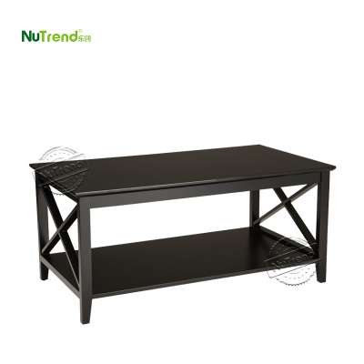 Modern Small Cross Contemporary Black Wood Coffee Table