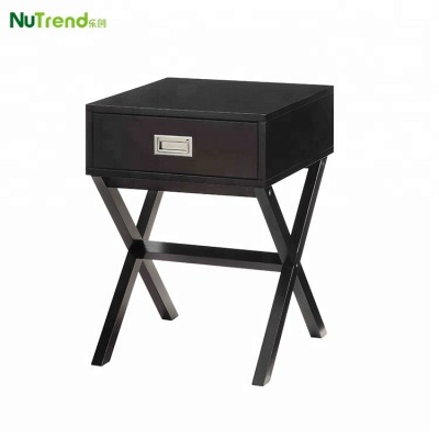 Simple design wood bed side coffee table black with drawer living room portable sofa tables set mdf furniture